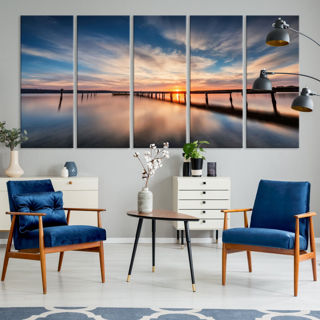 Extra Large Wooden Pier Sunset Beach Canvas Wall Art Coastal Print