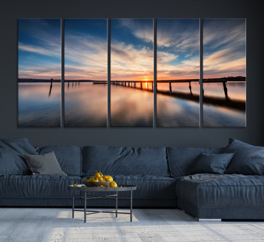 Extra Large Wooden Pier Sunset Beach Canvas Wall Art Coastal Print