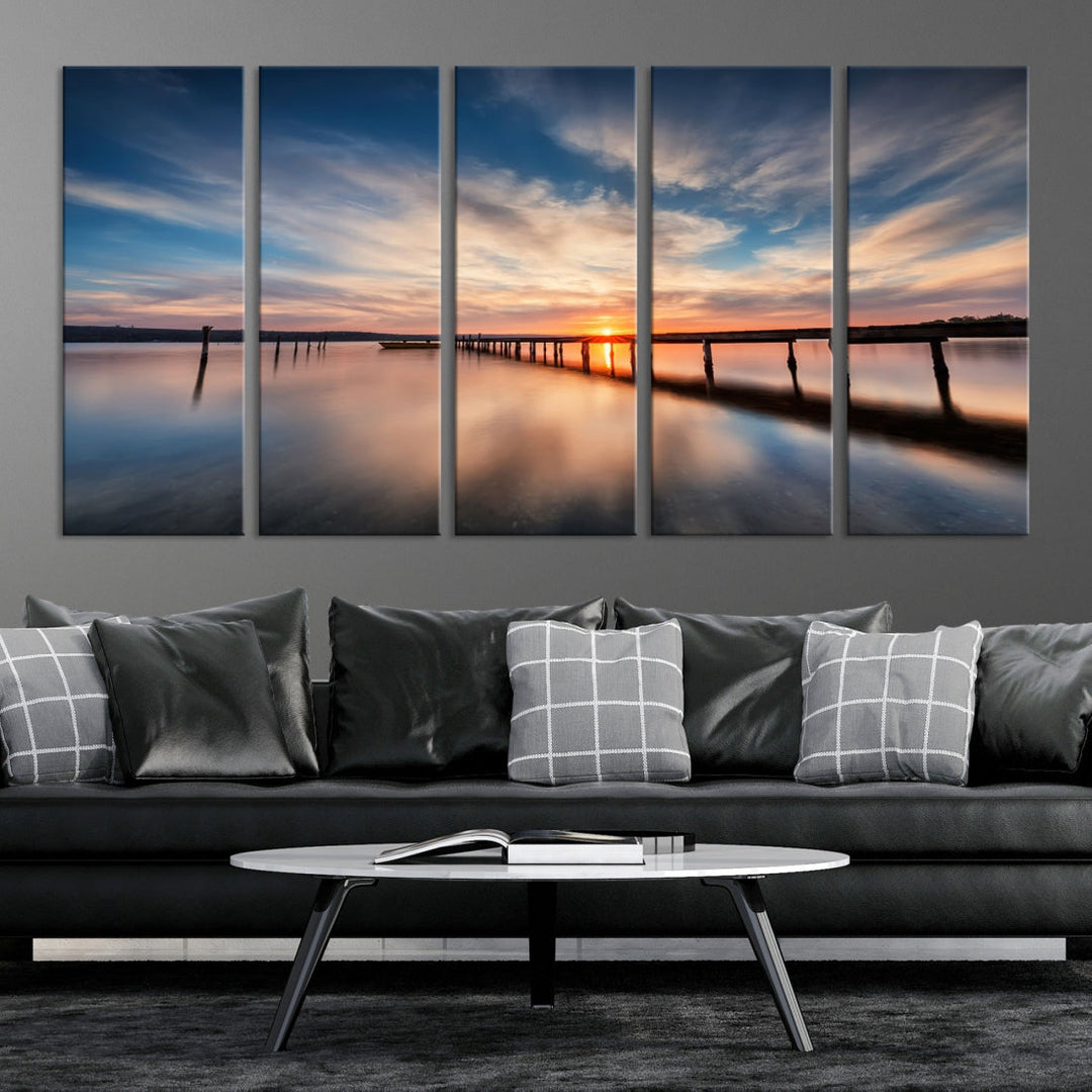 Extra Large Wooden Pier Sunset Beach Canvas Wall Art Coastal Print