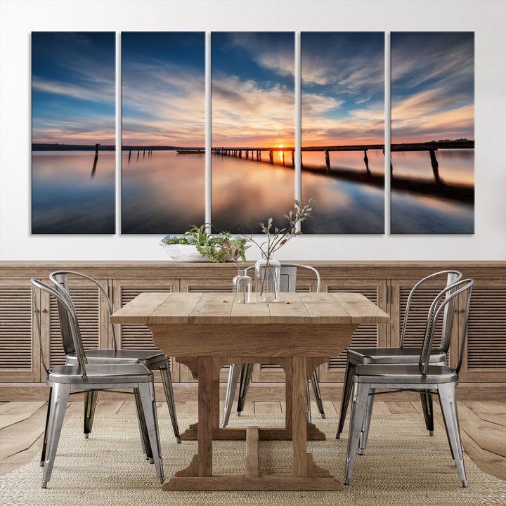 Extra Large Wooden Pier Sunset Beach Canvas Wall Art Coastal Print