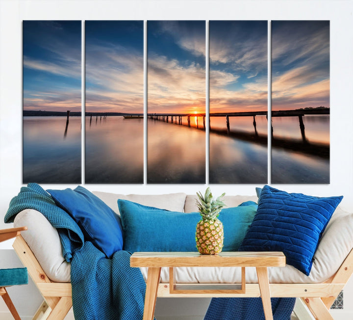 Extra Large Wooden Pier Sunset Beach Canvas Wall Art Coastal Print