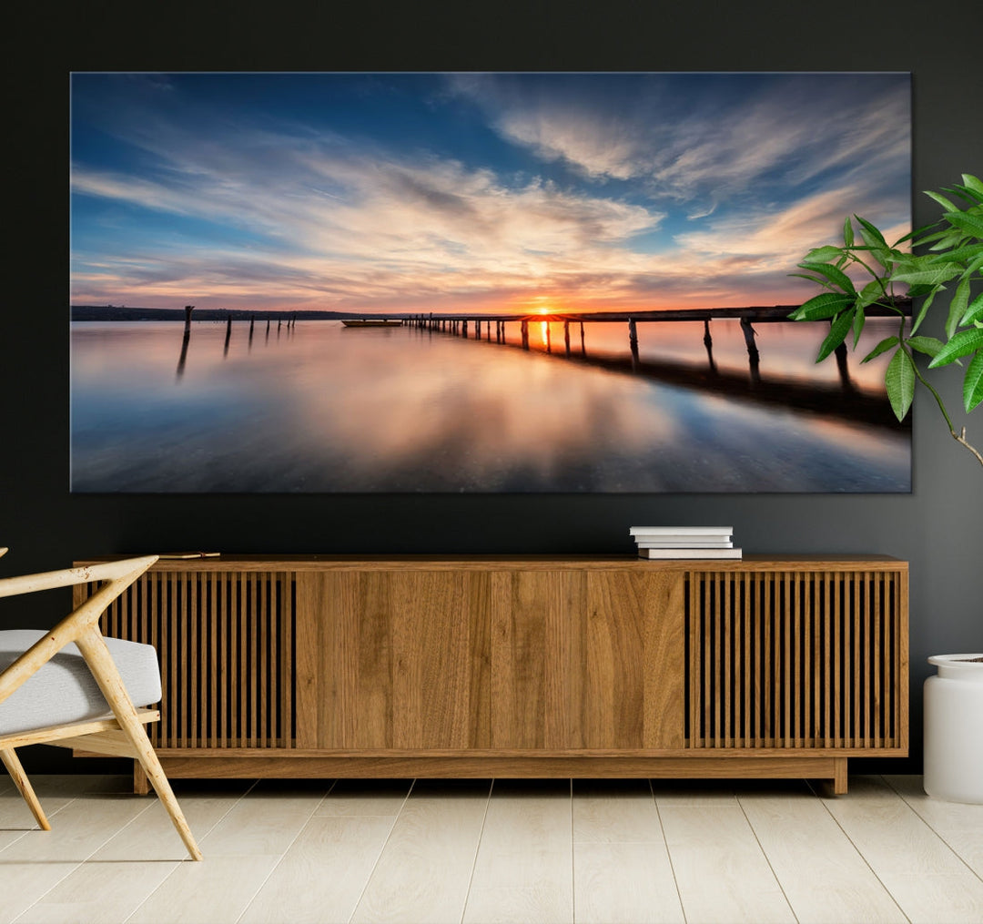 Extra Large Wooden Pier Sunset Beach Canvas Wall Art Coastal Print