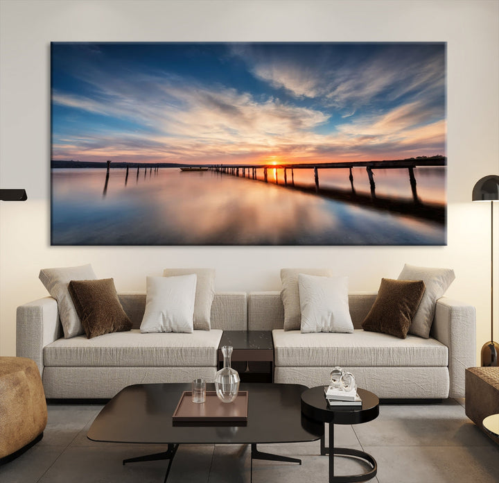 Extra Large Wooden Pier Sunset Beach Canvas Wall Art Coastal Print