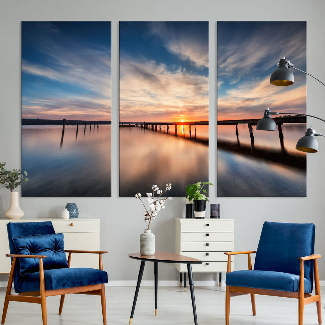 Extra Large Wooden Pier Sunset Beach Canvas Wall Art Coastal Print