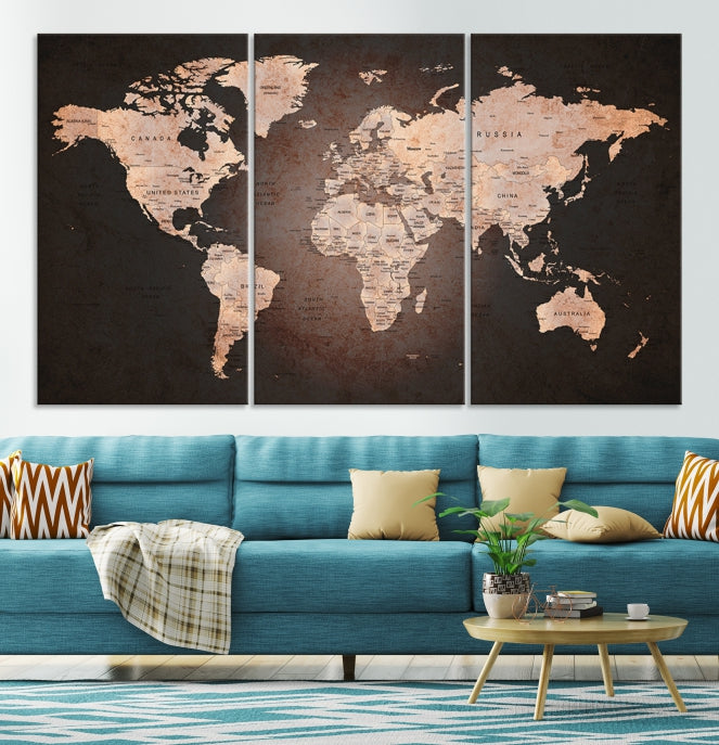 Extra Large World Map Canvas Print Detailed Travel Map Wall Art Home Office Decor