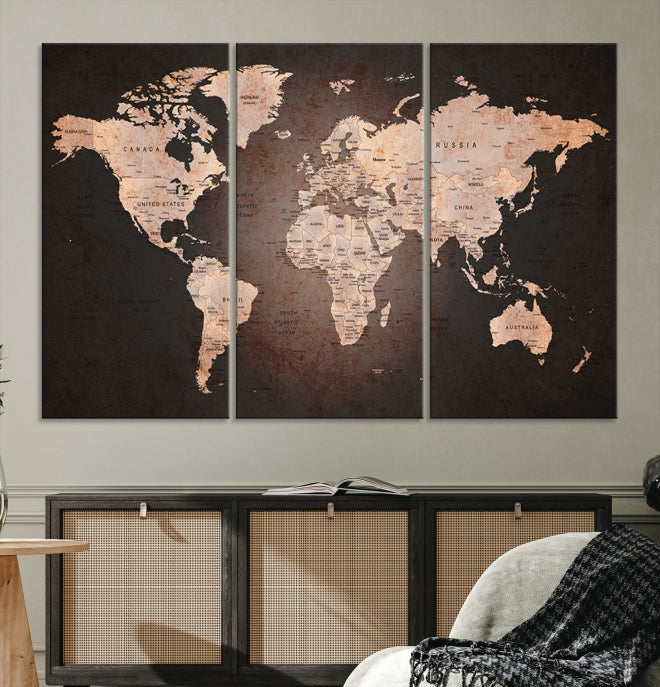 Extra Large World Map Canvas Print Detailed Travel Map Wall Art Home Office Decor