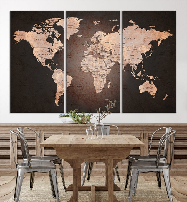 Extra Large World Map Canvas Print Detailed Travel Map Wall Art Home Office Decor