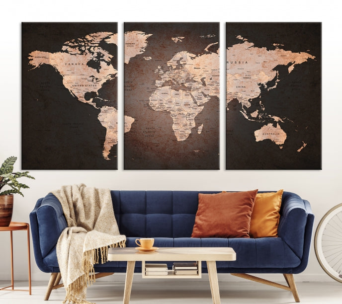 Extra Large World Map Canvas Print Detailed Travel Map Wall Art Home Office Decor