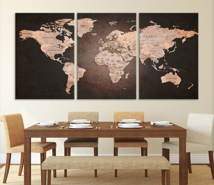 Extra Large World Map Canvas Print Detailed Travel Map Wall Art Home Office Decor