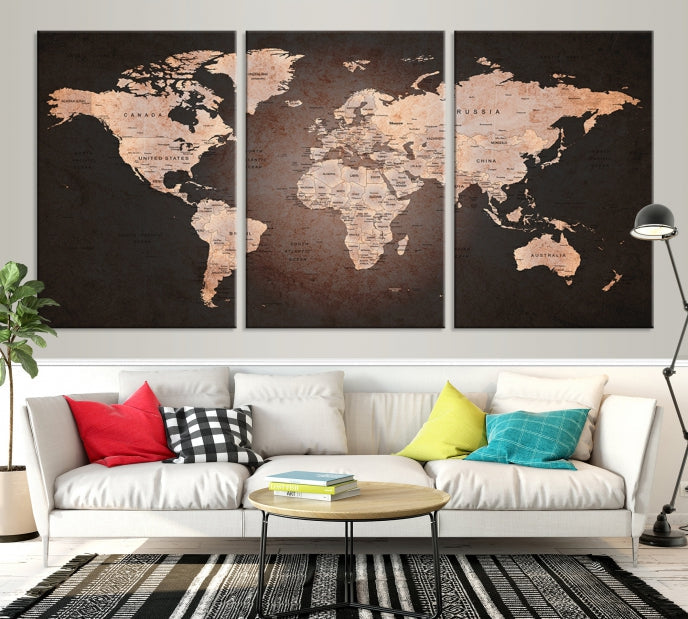 Extra Large World Map Canvas Print Detailed Travel Map Wall Art Home Office Decor