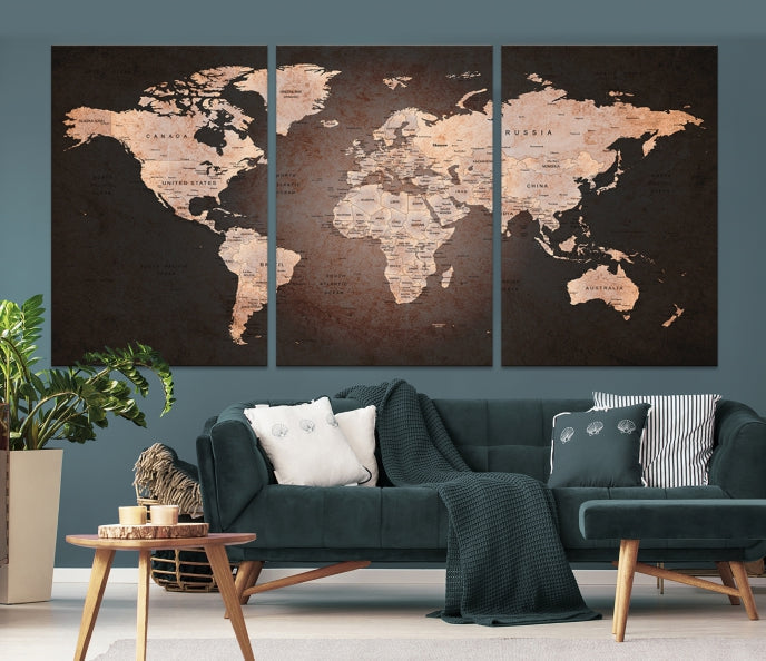 Extra Large World Map Canvas Print Detailed Travel Map Wall Art Home Office Decor