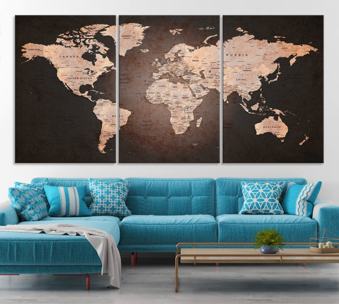 Extra Large World Map Canvas Print Detailed Travel Map Wall Art Home Office Decor