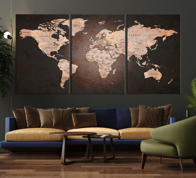 Extra Large World Map Canvas Print Detailed Travel Map Wall Art Home Office Decor