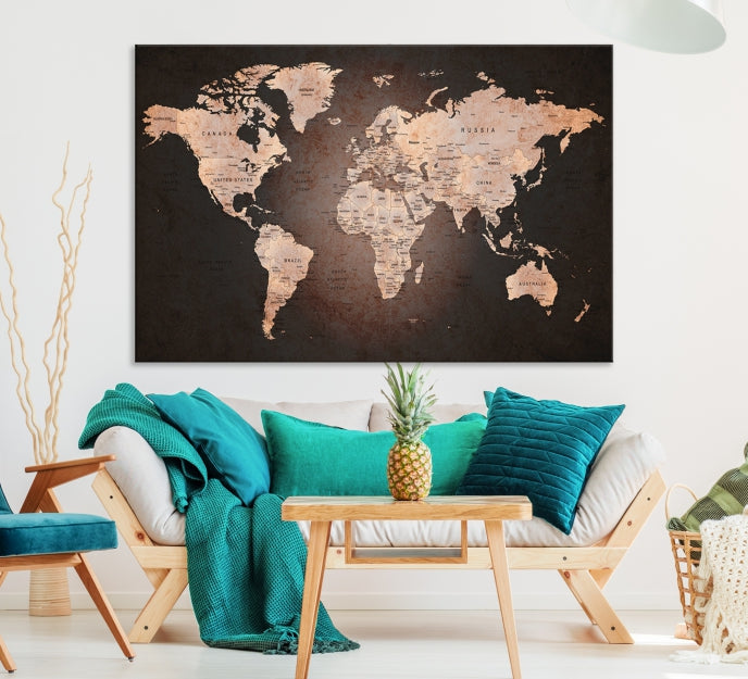 Extra Large World Map Canvas Print Detailed Travel Map Wall Art Home Office Decor