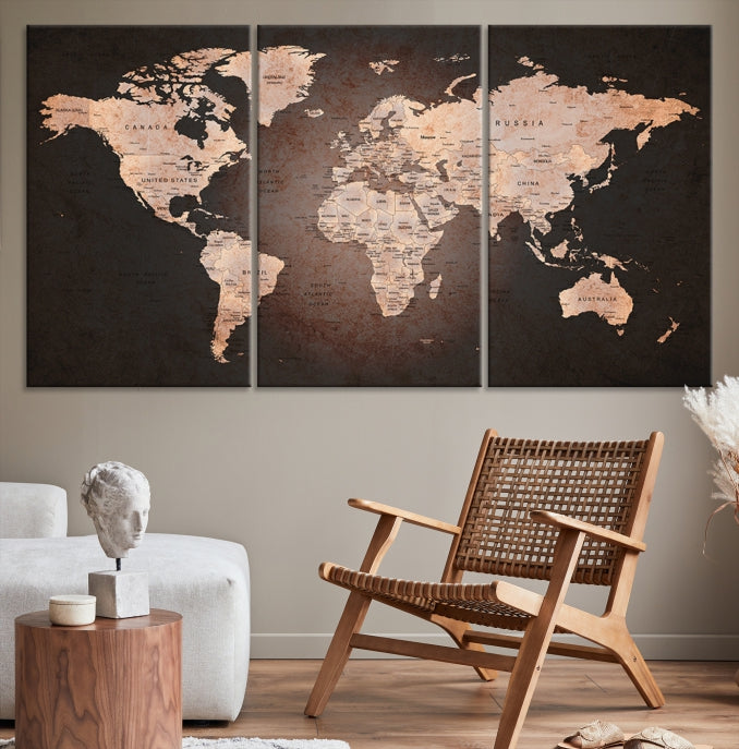 Extra Large World Map Canvas Print Detailed Travel Map Wall Art Home Office Decor