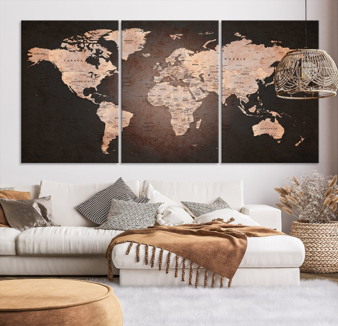 Extra Large World Map Canvas Print Detailed Travel Map Wall Art Home Office Decor