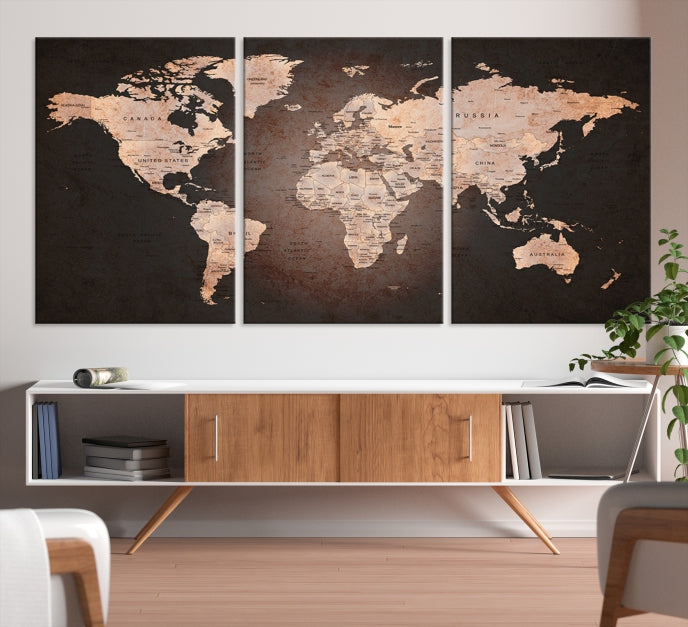 Extra Large World Map Canvas Print Detailed Travel Map Wall Art Home Office Decor