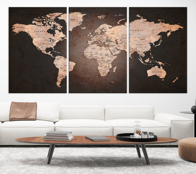 Extra Large World Map Canvas Print Detailed Travel Map Wall Art Home Office Decor