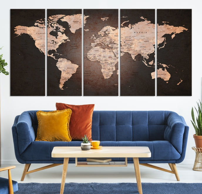 Extra Large World Map Canvas Print Detailed Travel Map Wall Art Home Office Decor