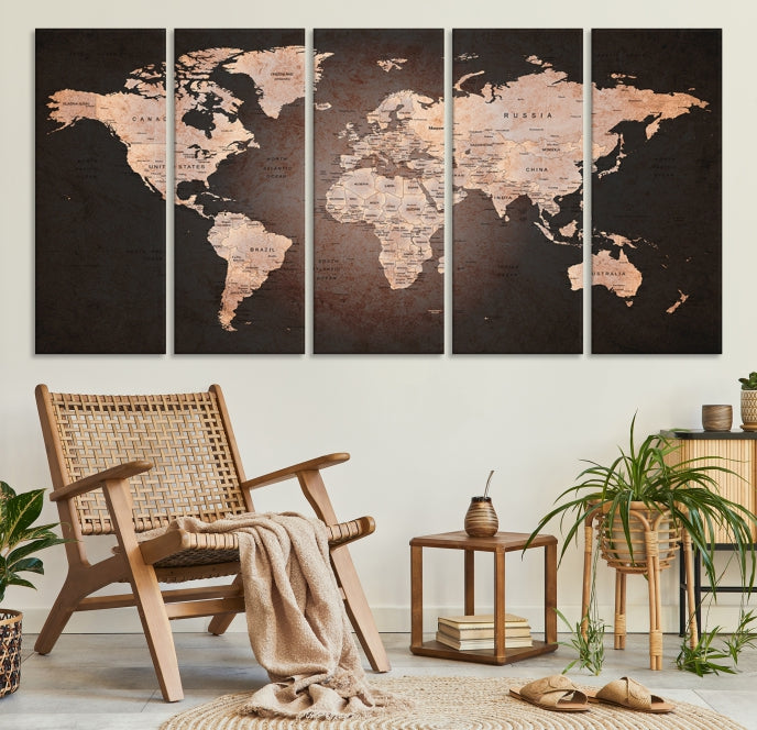 Extra Large World Map Canvas Print Detailed Travel Map Wall Art Home Office Decor