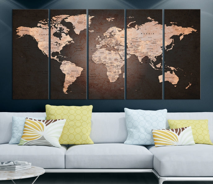 Extra Large World Map Canvas Print Detailed Travel Map Wall Art Home Office Decor