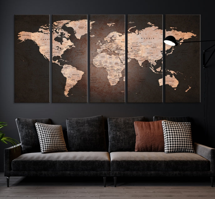 Extra Large World Map Canvas Print Detailed Travel Map Wall Art Home Office Decor