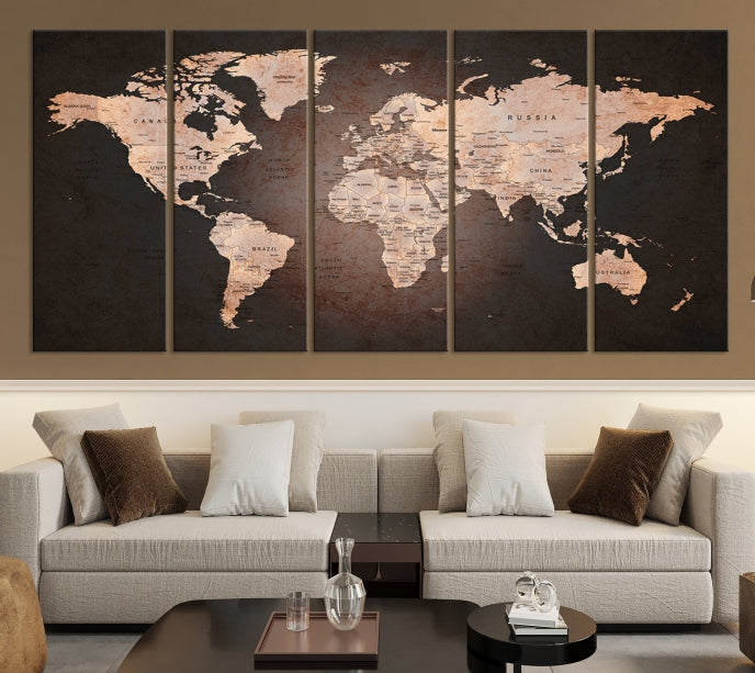 Extra Large World Map Canvas Print Detailed Travel Map Wall Art Home Office Decor