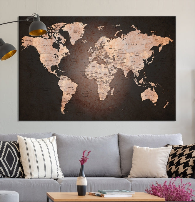 Extra Large World Map Canvas Print Detailed Travel Map Wall Art Home Office Decor