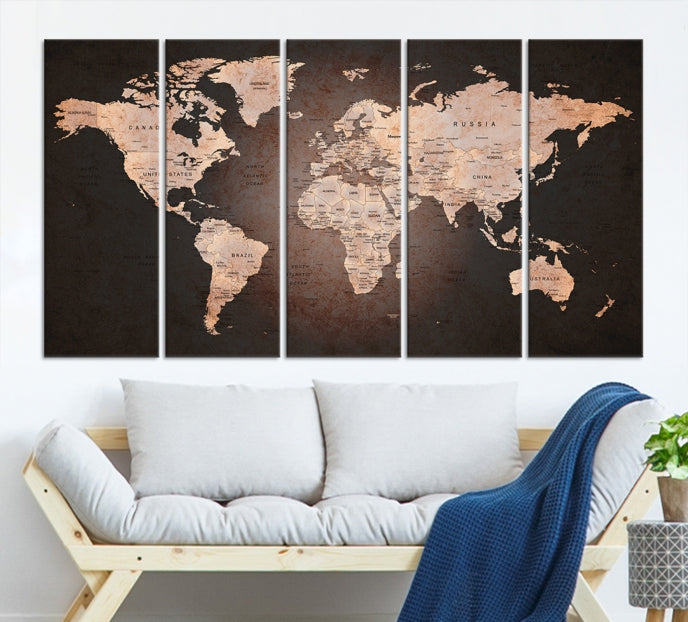 Extra Large World Map Canvas Print Detailed Travel Map Wall Art Home Office Decor