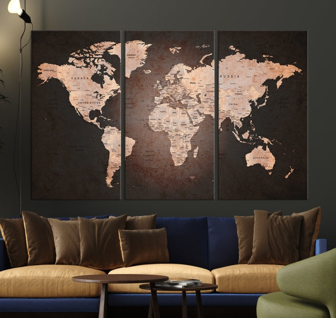 Extra Large World Map Canvas Print Detailed Travel Map Wall Art Home Office Decor