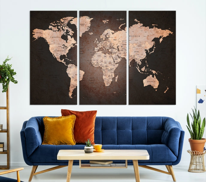 Extra Large World Map Canvas Print Detailed Travel Map Wall Art Home Office Decor