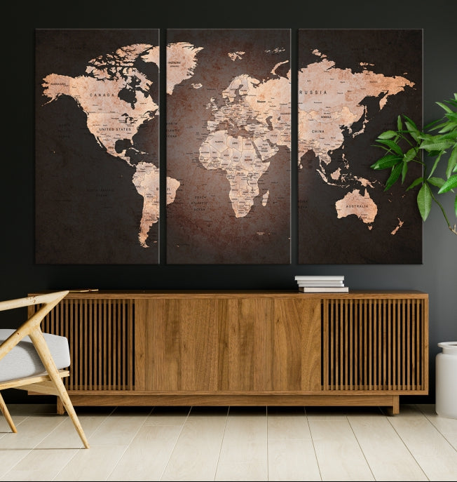 Extra Large World Map Canvas Print Detailed Travel Map Wall Art Home Office Decor