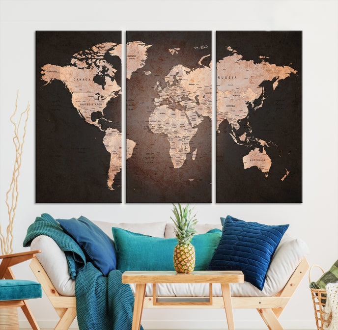 Extra Large World Map Canvas Print Detailed Travel Map Wall Art Home Office Decor