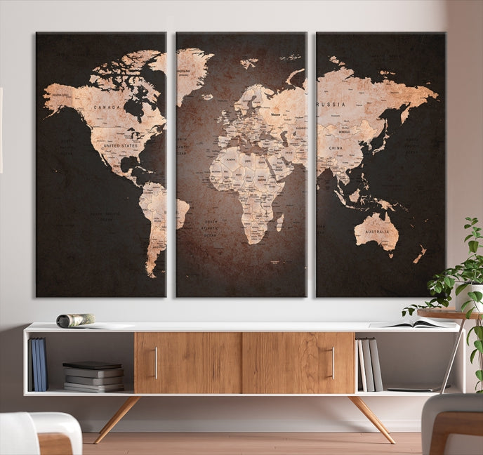 Extra Large World Map Canvas Print Detailed Travel Map Wall Art Home Office Decor