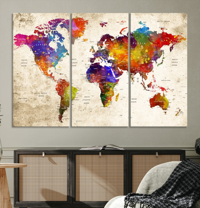 Extra Large World Map Painting on Canvas Print Birthday Gift Travel Map Wall Art