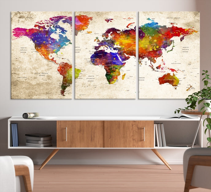 Extra Large World Map Painting on Canvas Print Birthday Gift Travel Map Wall Art