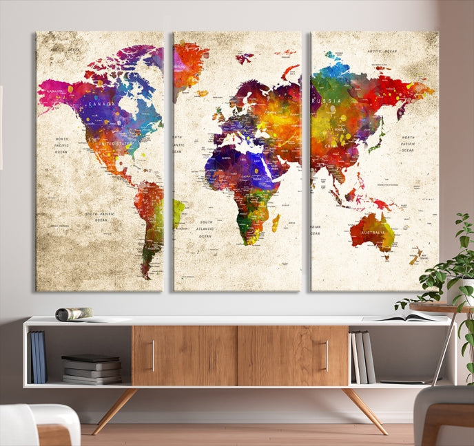 Extra Large World Map Painting on Canvas Print Birthday Gift Travel Map Wall Art