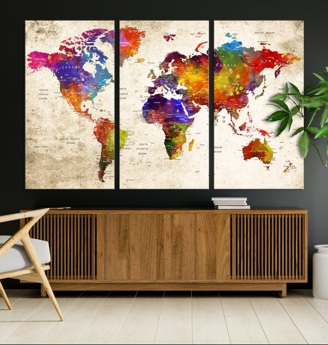 Extra Large World Map Painting on Canvas Print Birthday Gift Travel Map Wall Art