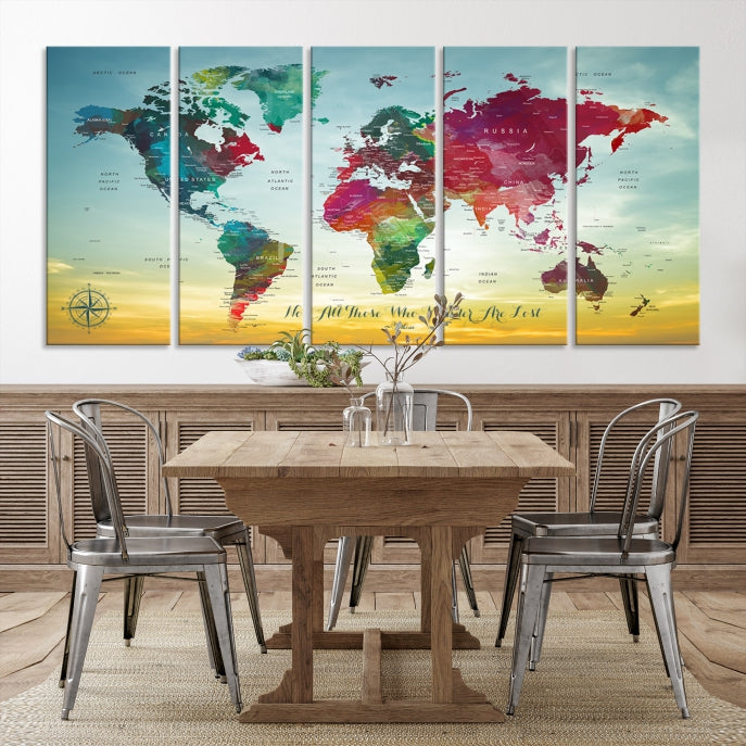 Extra Large World Map Push Pin Wall Art Canvas Print Traveler Gift Framed Ready to Hang