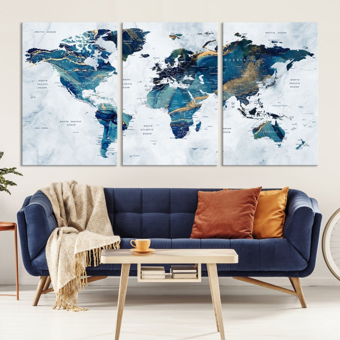 Extra Large World Map Wall Art Canvas Print Housewarming Gift