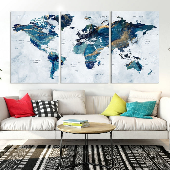 Extra Large World Map Wall Art Canvas Print Housewarming Gift