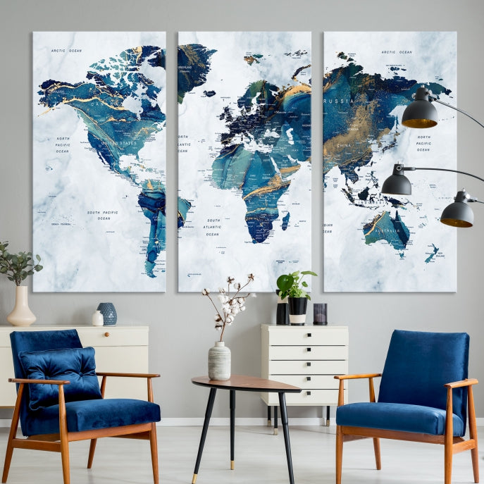 Extra Large World Map Wall Art Canvas Print Housewarming Gift