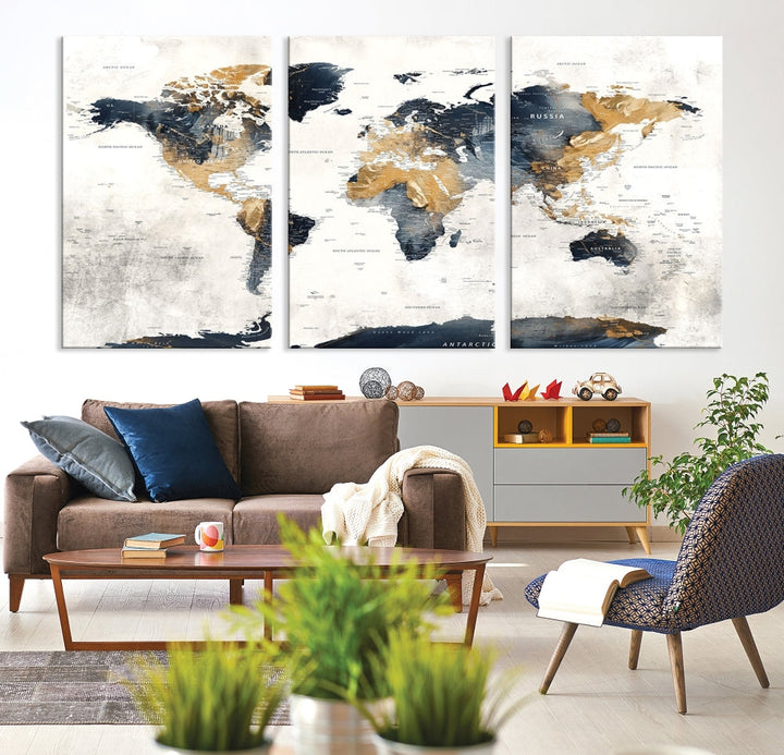 Extra Large World Map Wall Art Push Pin Travel Map Canvas Print Adventure Detailed World Map