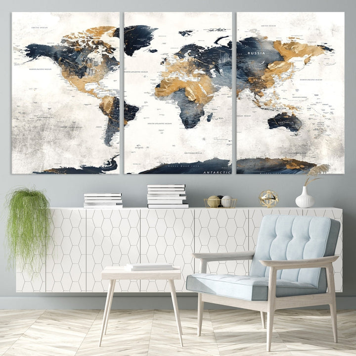 Extra Large World Map Wall Art Push Pin Travel Map Canvas Print Adventure Detailed World Map