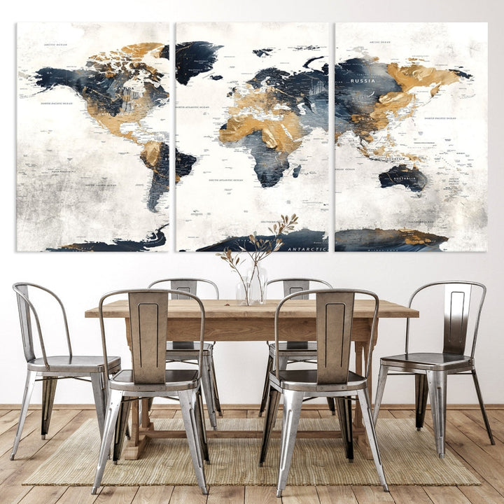 Extra Large World Map Wall Art Push Pin Travel Map Canvas Print Adventure Detailed World Map