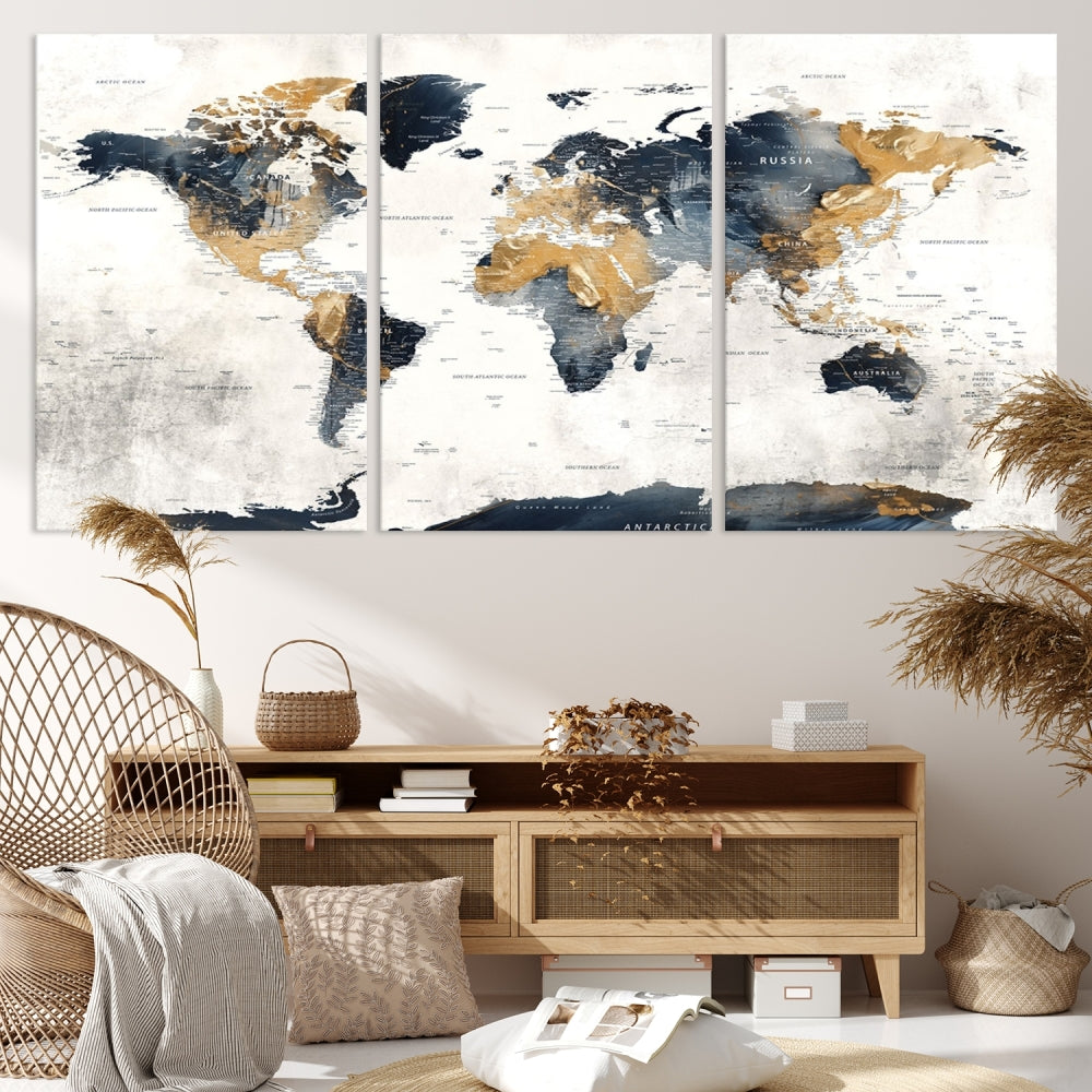 Extra Large World Map Wall Art Push Pin Travel Map Canvas Print Adventure Detailed World Map