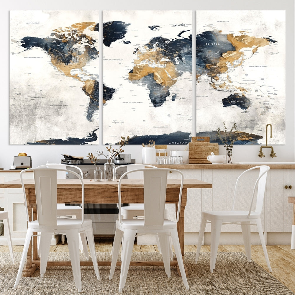 Extra Large World Map Wall Art Push Pin Travel Map Canvas Print Adventure Detailed World Map