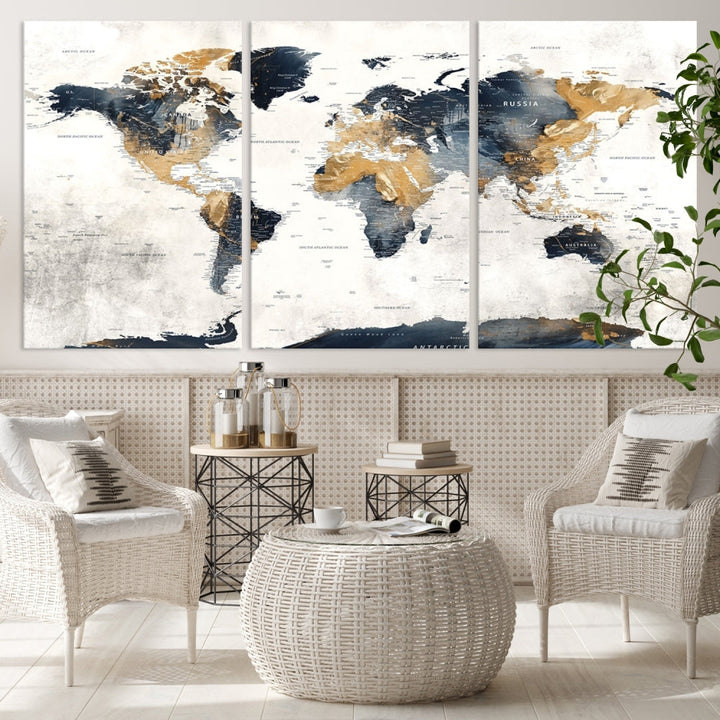 Extra Large World Map Wall Art Push Pin Travel Map Canvas Print Adventure Detailed World Map