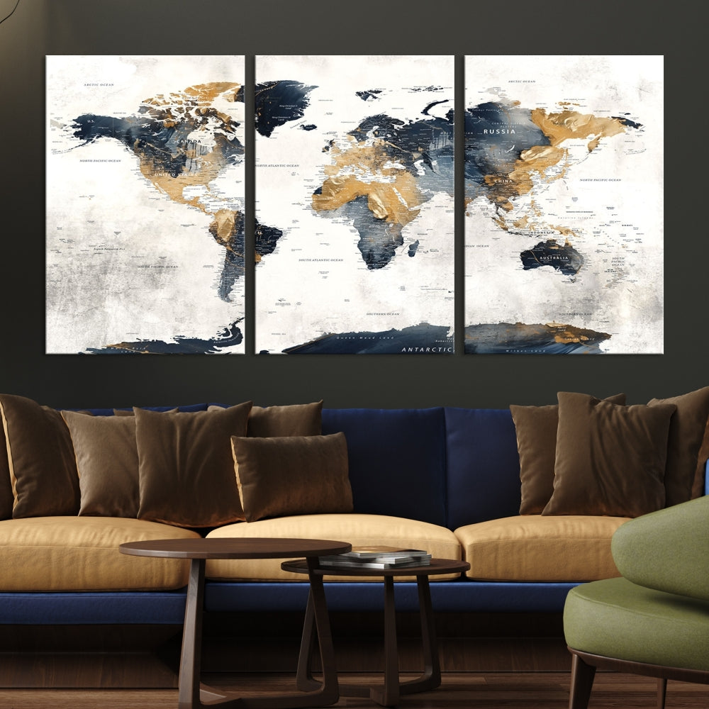 Extra Large World Map Wall Art Push Pin Travel Map Canvas Print Adventure Detailed World Map