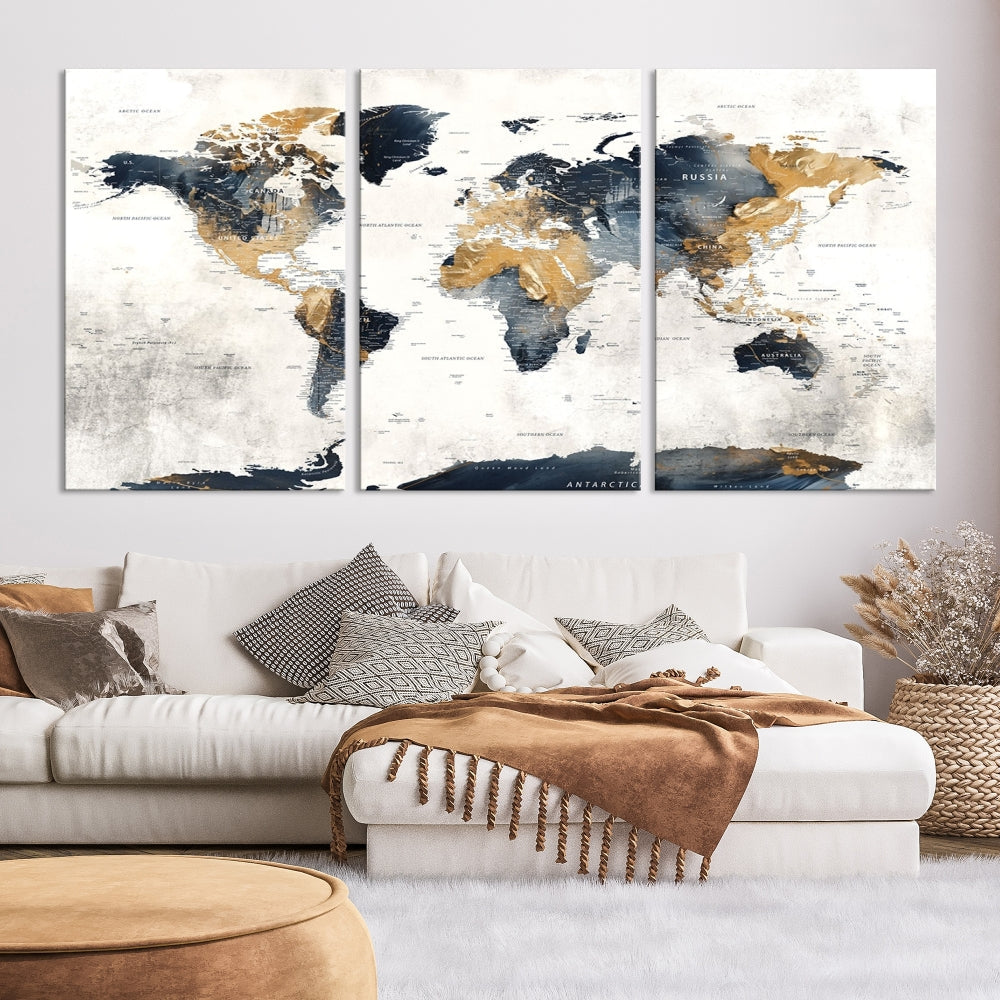 Extra Large World Map Wall Art Push Pin Travel Map Canvas Print Adventure Detailed World Map